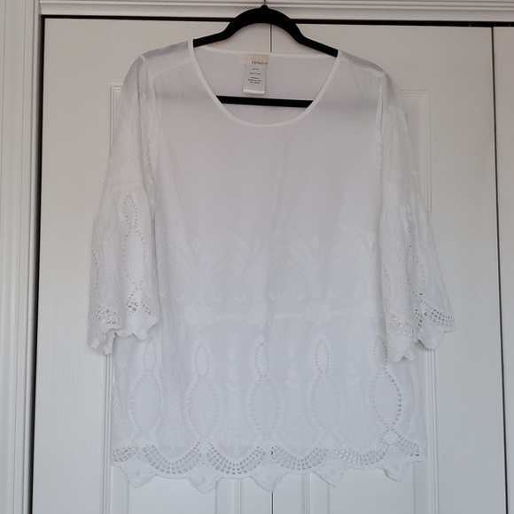 Alessa W white cotton eyelet bell sleeve blouse size 10 - Picture 1 of 6
